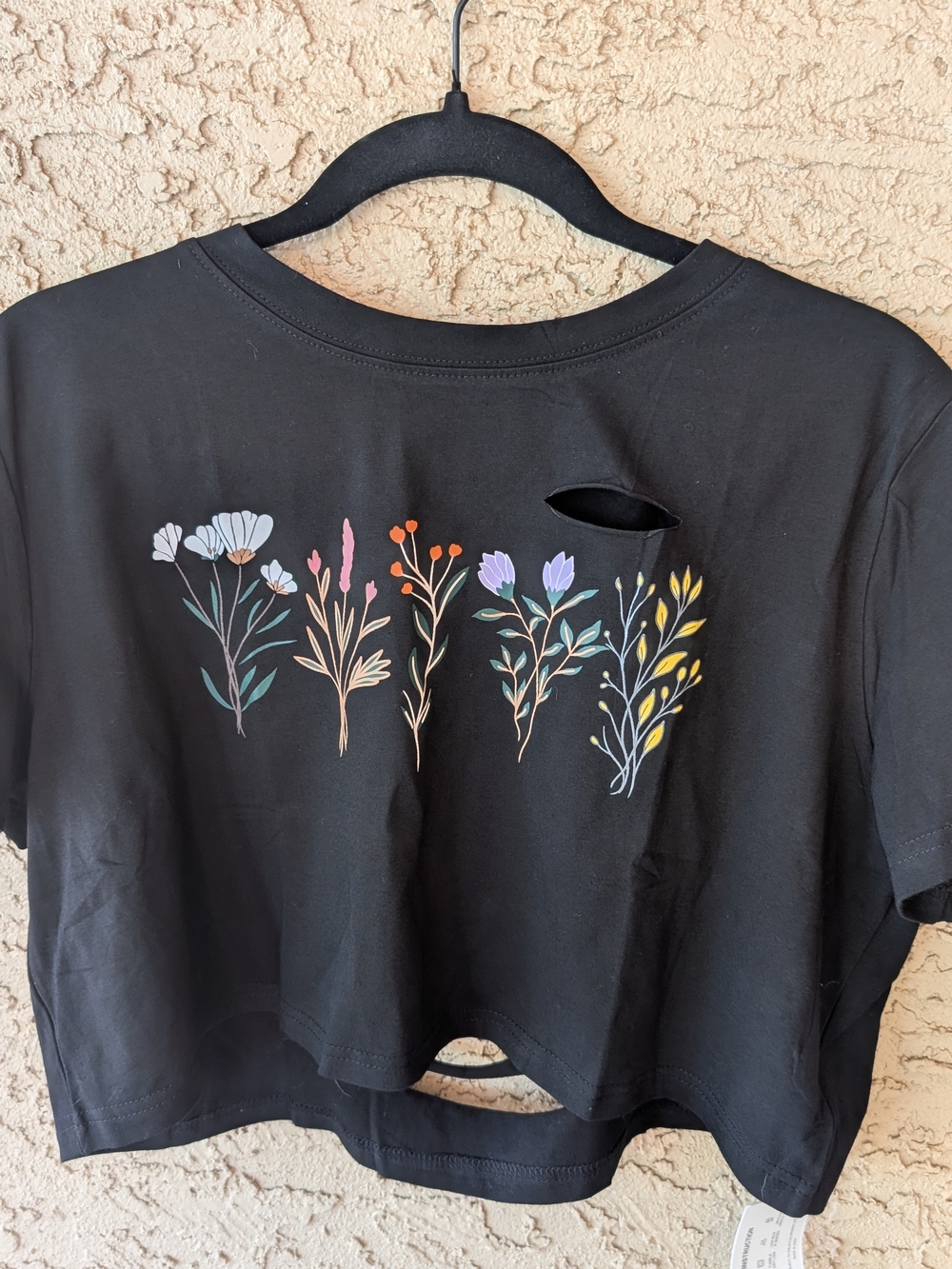 Black Floral Cropped Tee - Women Tops